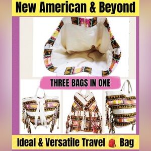 American And Beyond Travel Three Bags In One Boho-Fringed NWT